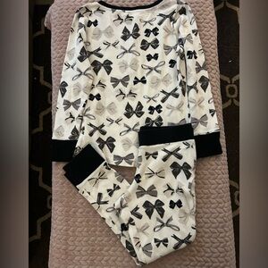 Lord & Taylor Thermal Bow PJ pajamas women size M Henley Top Capri Bottom Pant